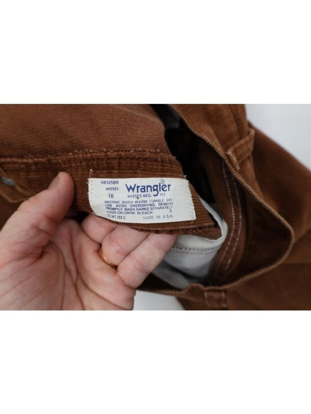 Vintage 70s Wrangler Womens 16 Faded Flared Wide Leg Corduroy Pants Brown USA - Picture 7 of 12